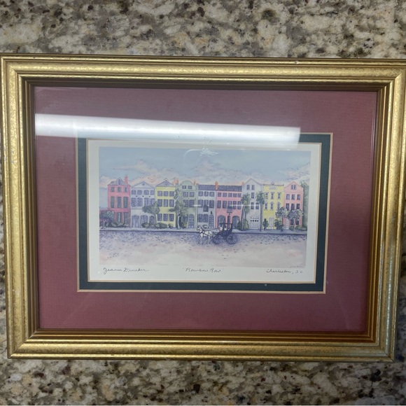 Vintage framed 8 x 10 print Rainbow Row Charleston, SC. Signed by Jeanie Drucker - Picture 13 of 13